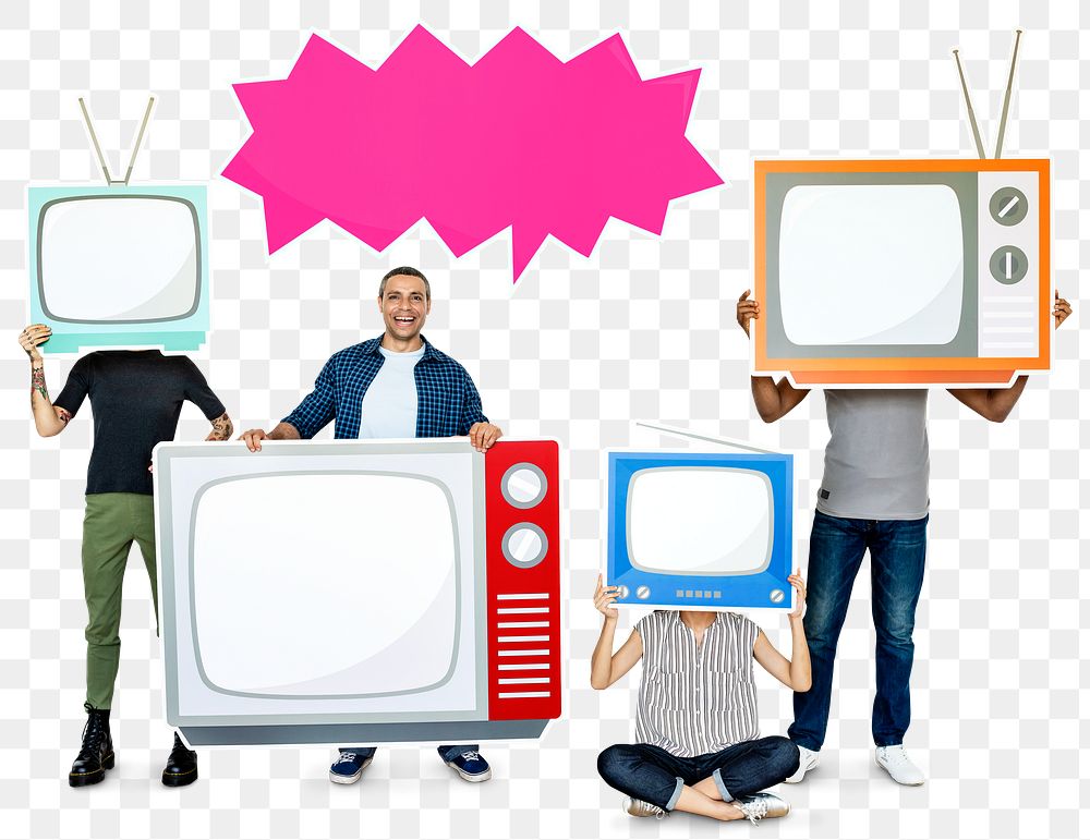 Television png sticker, diverse happy people, transparent background