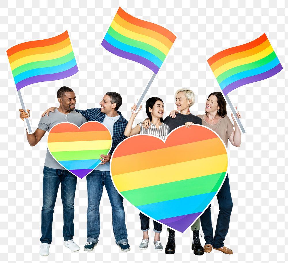 Pride month png sticker, diverse happy people, transparent background