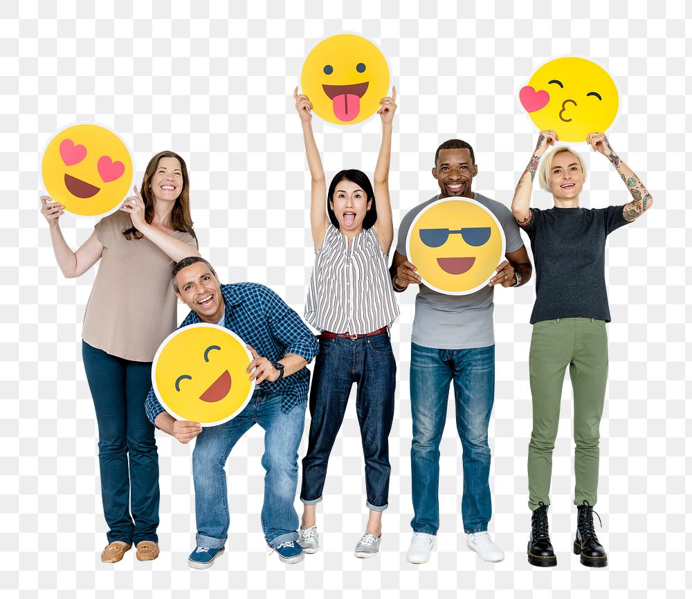 Emoji icons png sticker, diverse happy people, transparent background