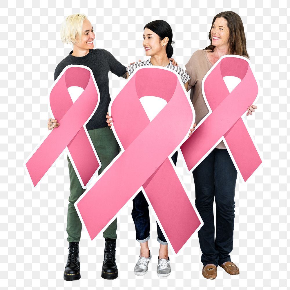Breast cancer ribbon png sticker, woman supporting each other, transparent background