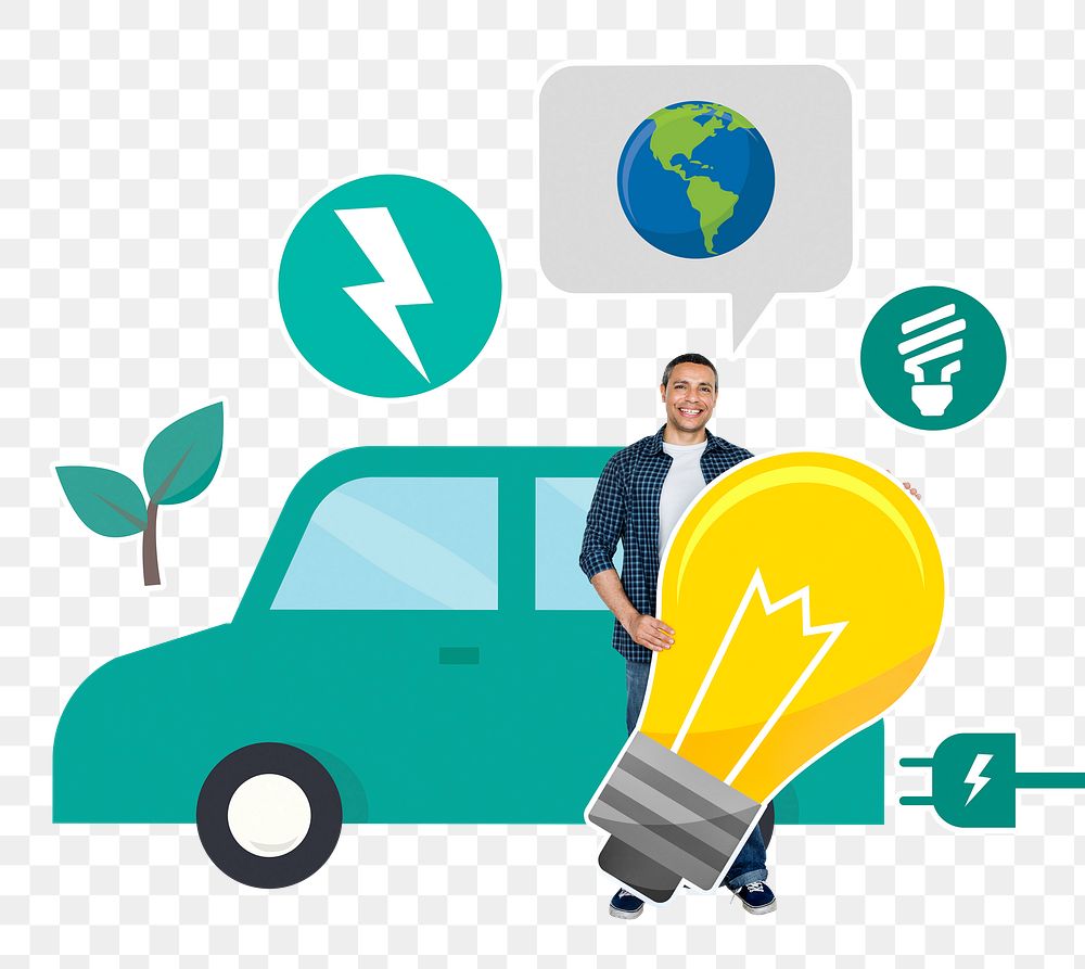 Electric car png sticker, green energy, transparent background
