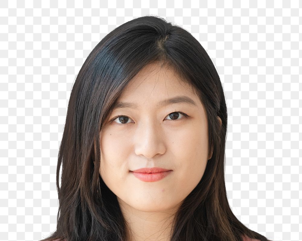 Asian young woman png transparent, smiling face portrait cut out