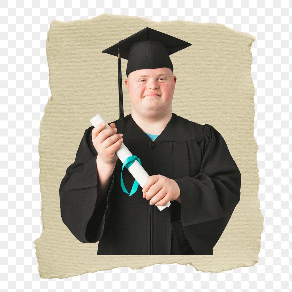 Autistic graduate png sticker, ripped paper, transparent background