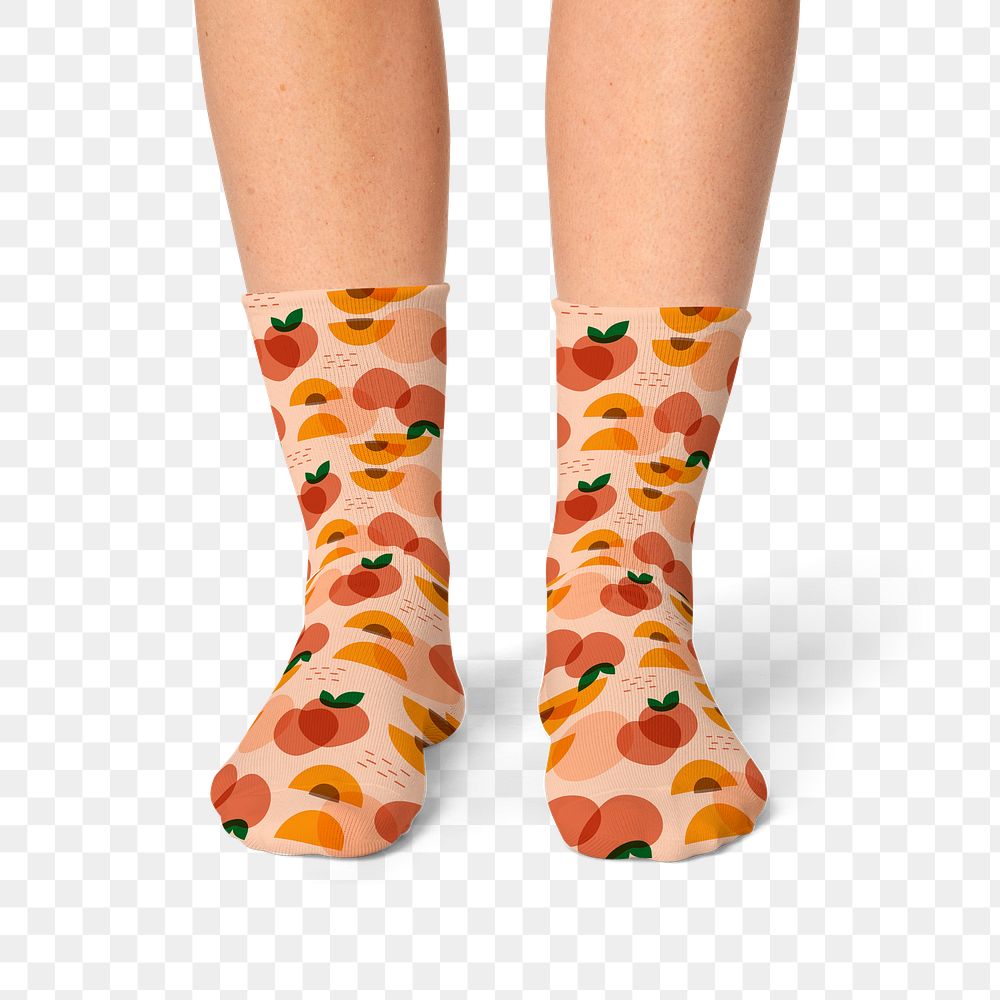 Png socks mockup with peach pattern