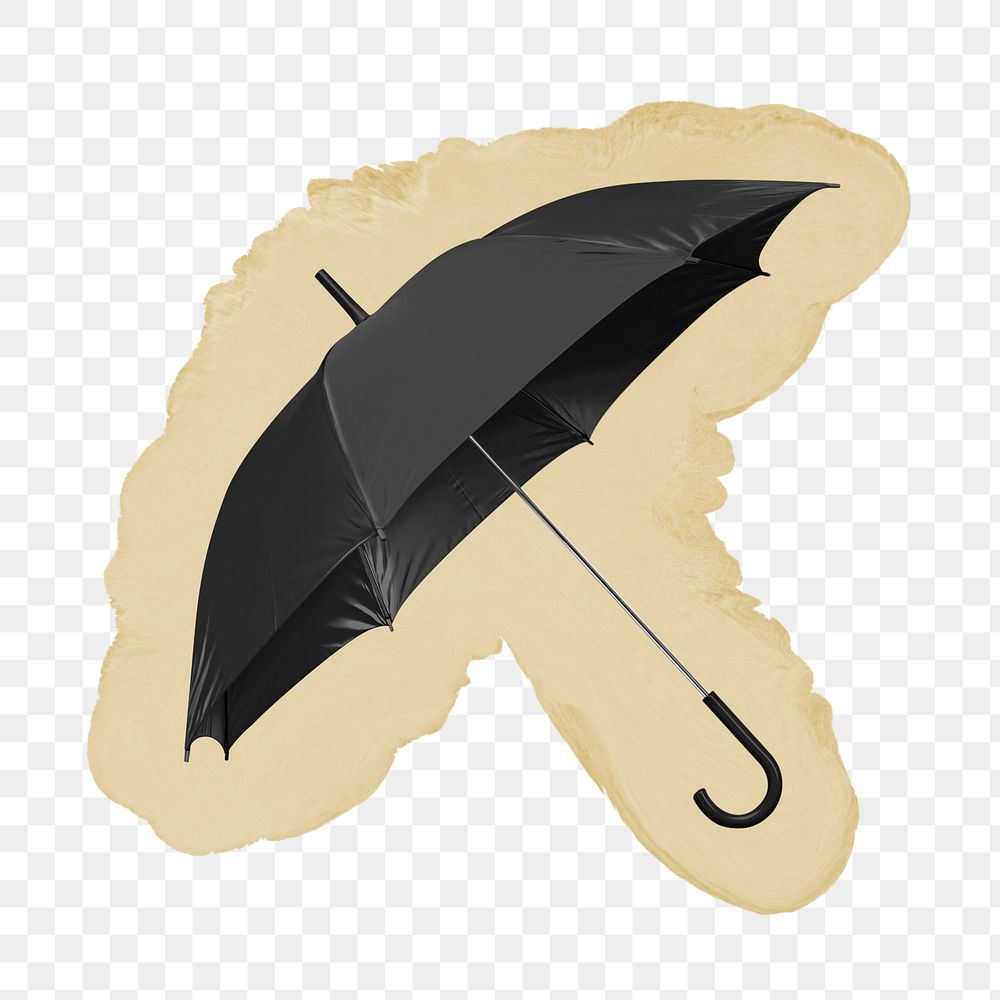 Black umbrella png sticker, ripped paper, transparent background