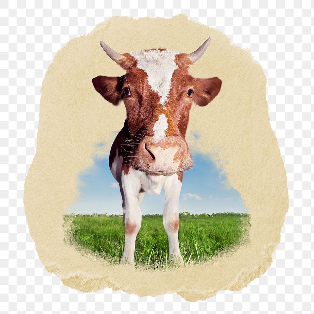 Guernsey cattle png sticker, ripped paper, transparent background