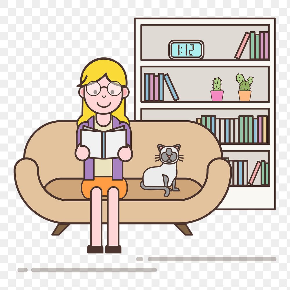 Reading woman png sticker, transparent background
