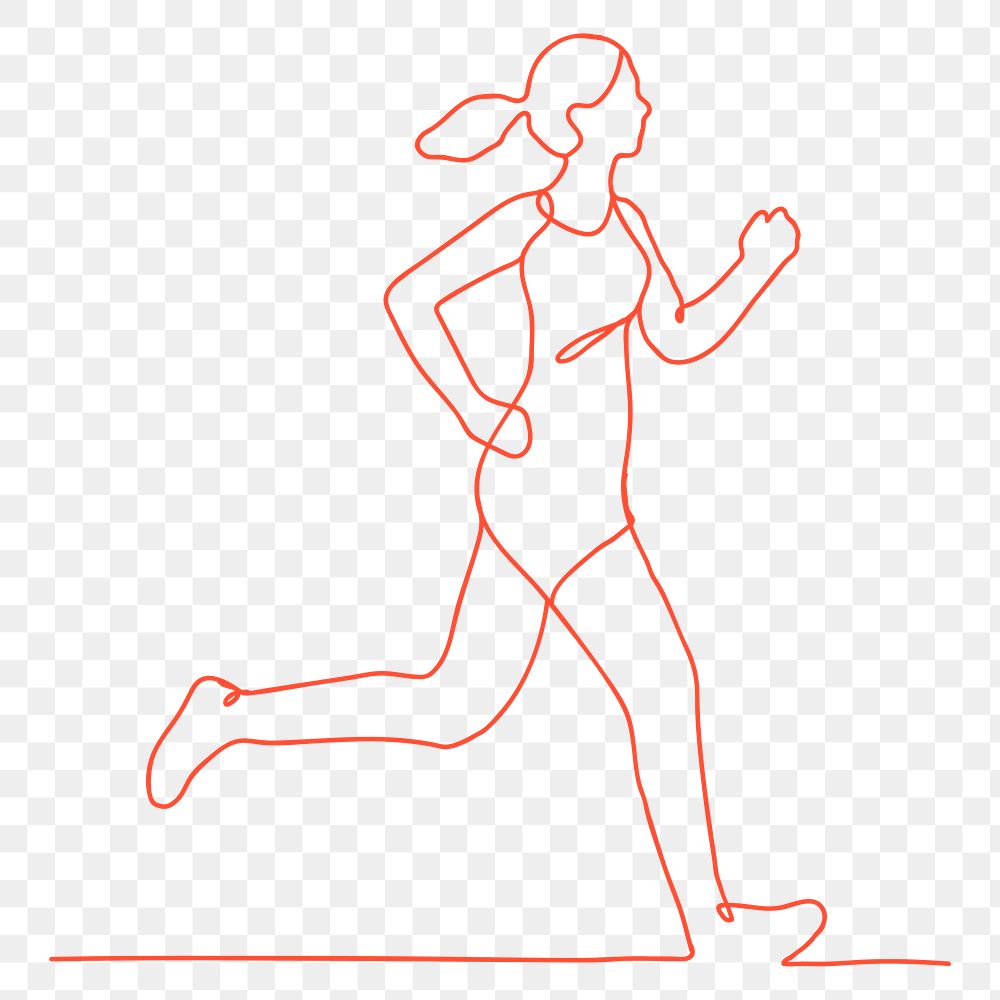 Png woman running monoline sticker, transparent background