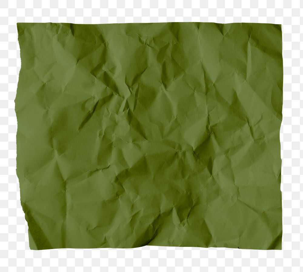 Green crumpled paper png sticker, transparent background