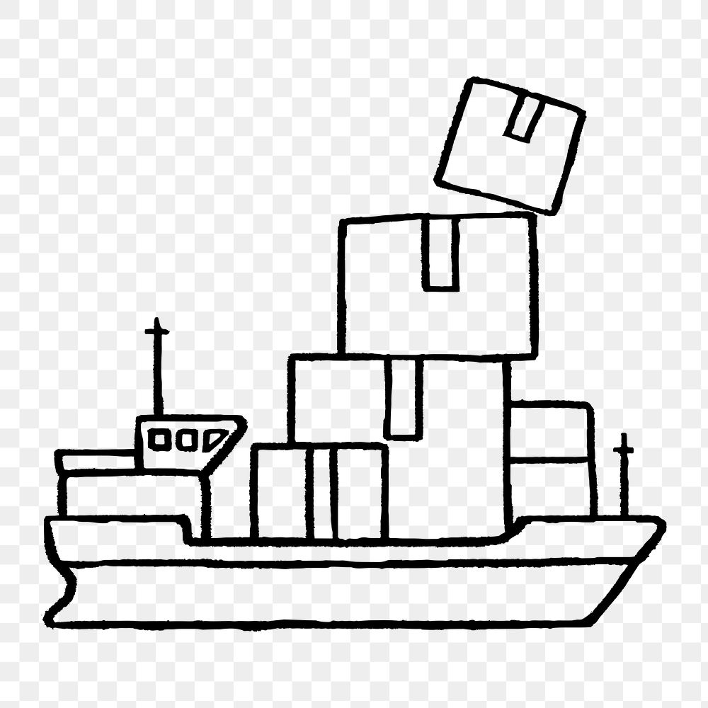 Sea freight png sticker, doodle, transparent background
