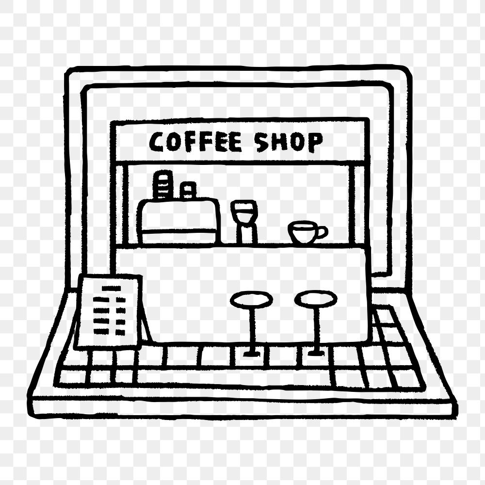 Png online coffee shop sticker, doodle, transparent background