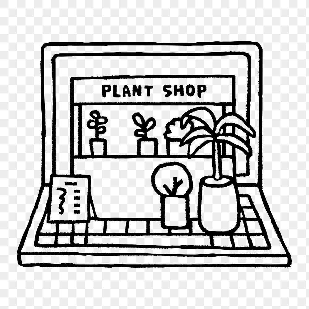 Png online plant shop sticker, doodle, transparent background