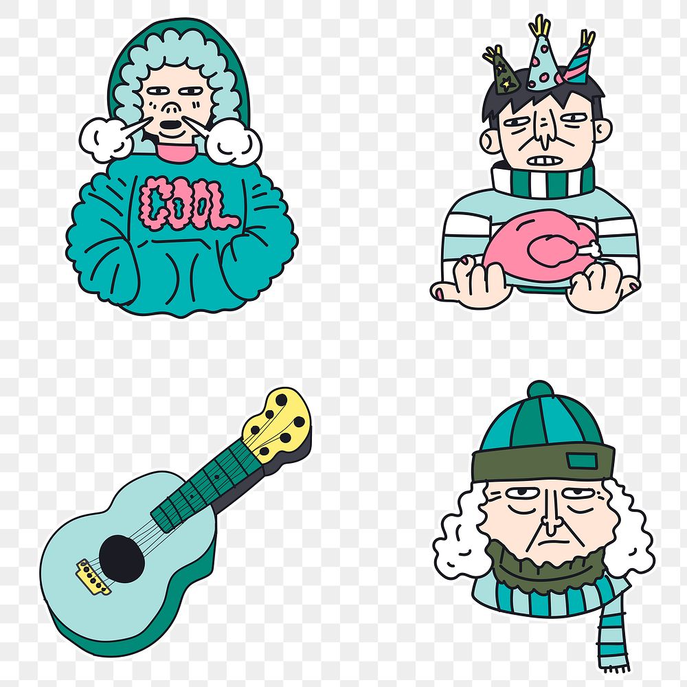 Hand drawn winter stickers collection transparent png