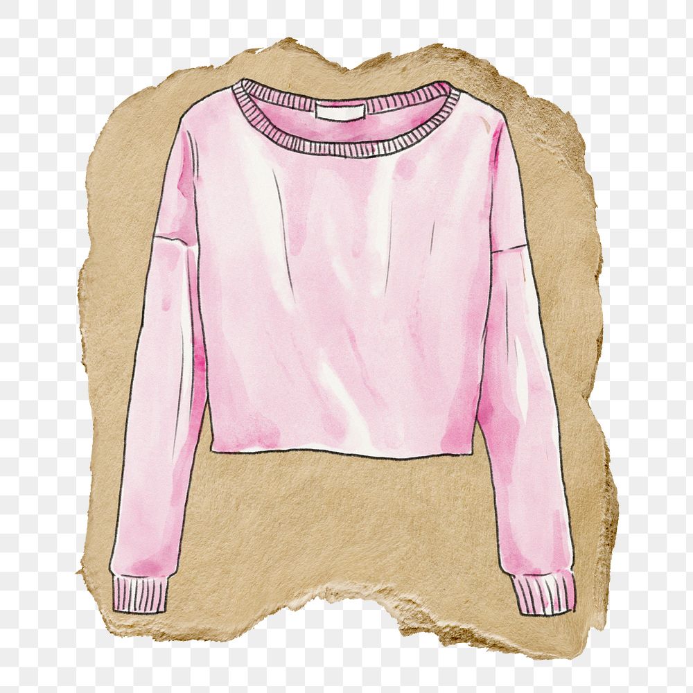 Pink sweater png sticker, ripped paper, transparent background