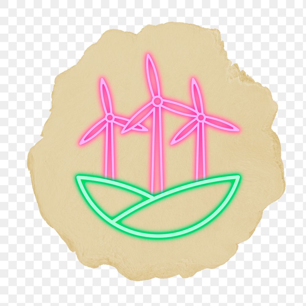 Wind turbines png sticker, ripped paper, transparent background