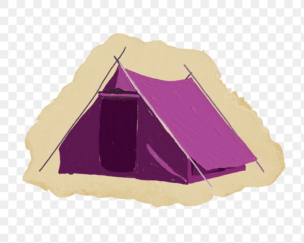 Camping tent png sticker, ripped paper, transparent background