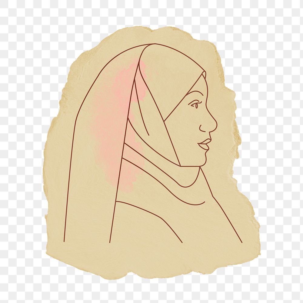 Muslim woman png sticker, ripped paper, transparent background