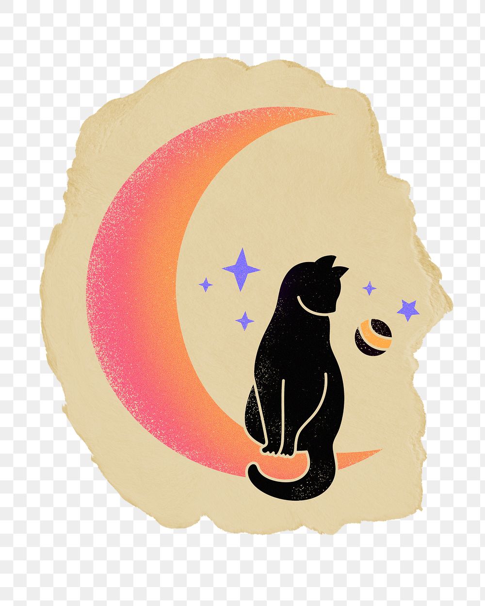 Cat on moon png sticker, transparent background