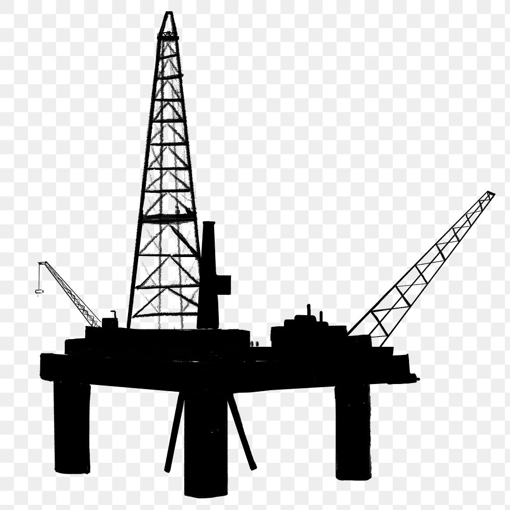 Oil rig silhouette png sticker, transparent background