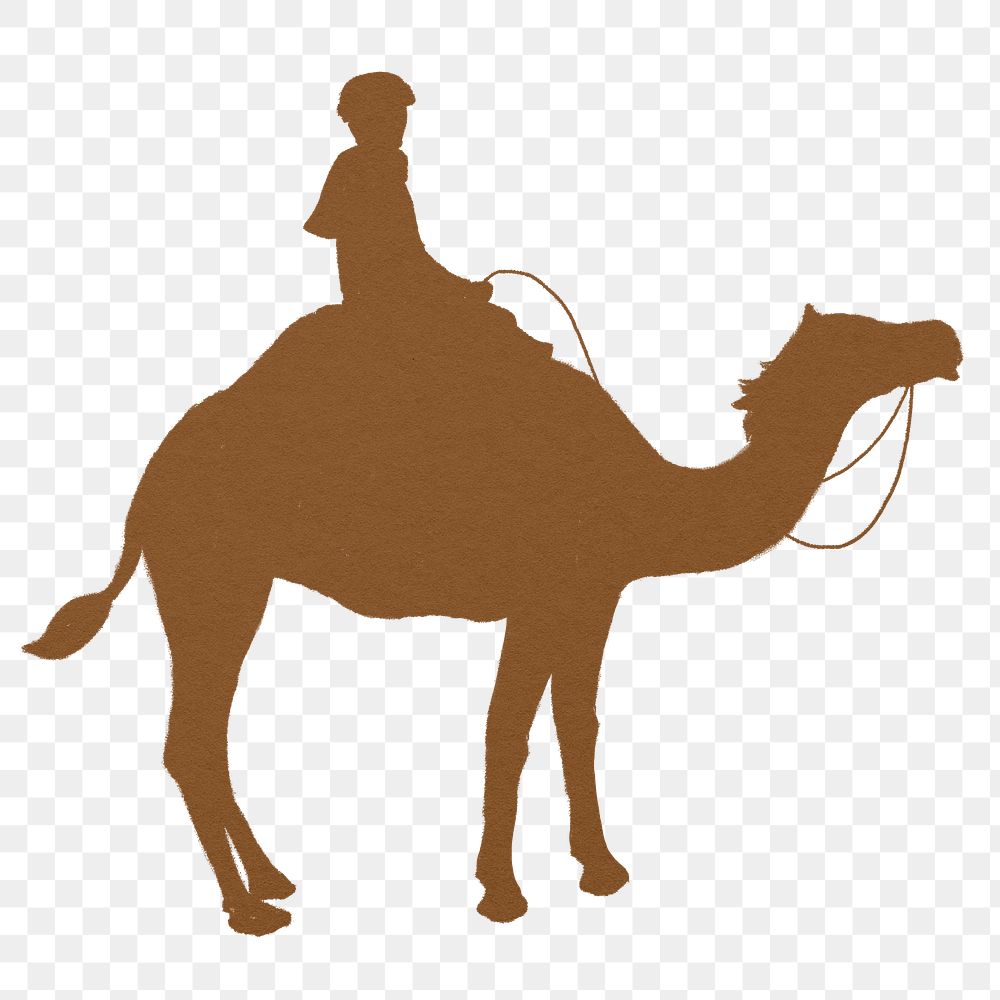 Camel rider silhouette png sticker, watercolor animal illustration, transparent background