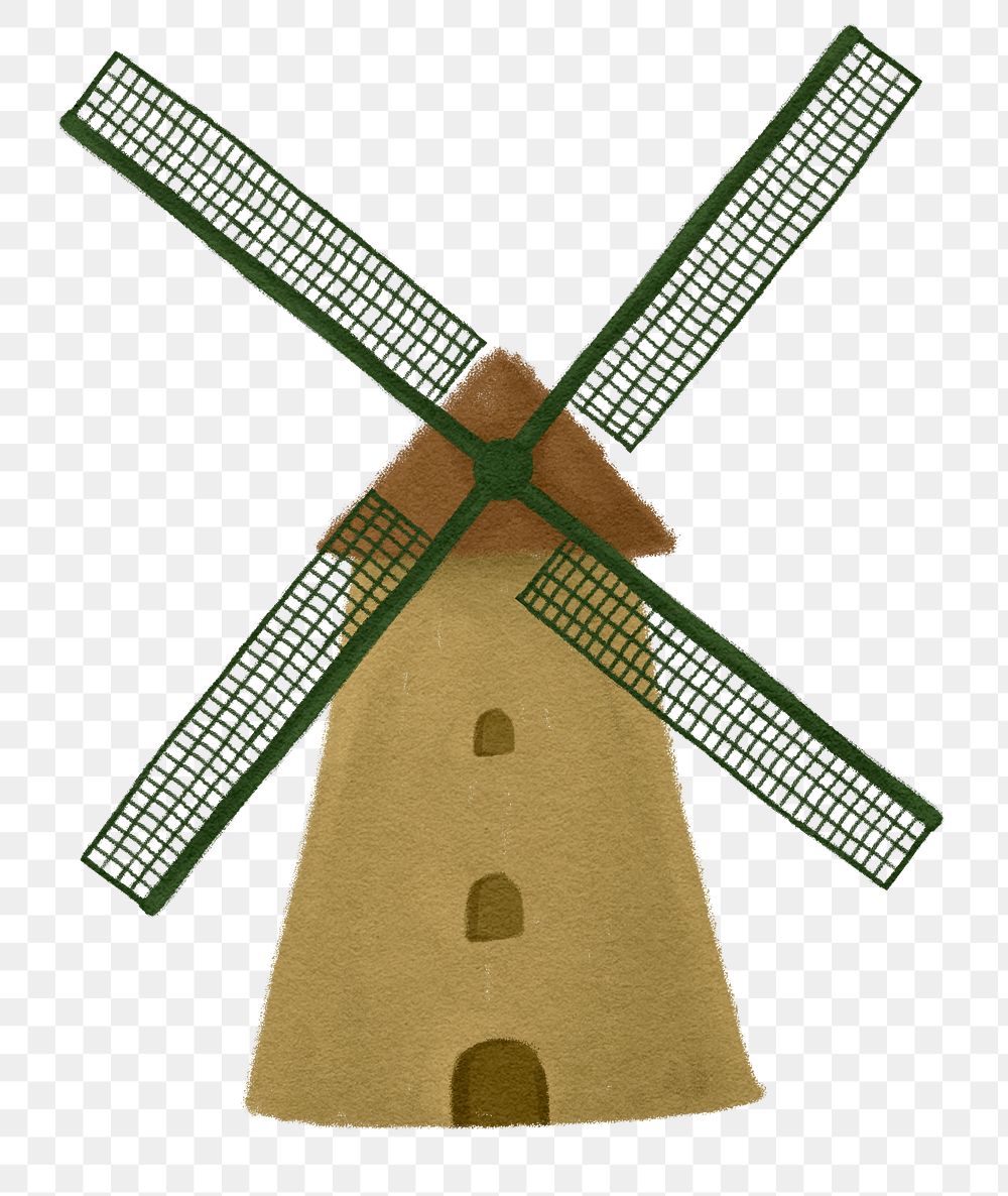 Vintage windmill png sticker, watercolor illustration, transparent background