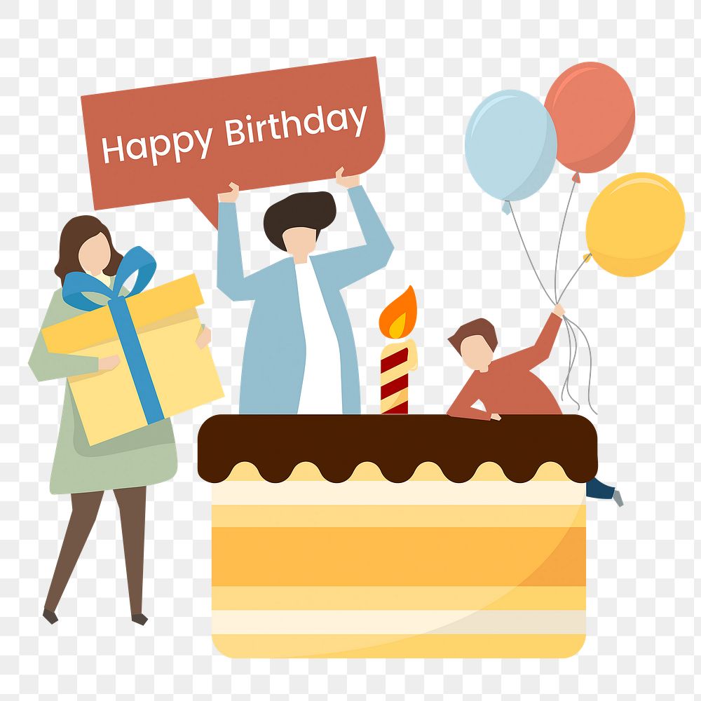 Birthday party png sticker, family, transparent background