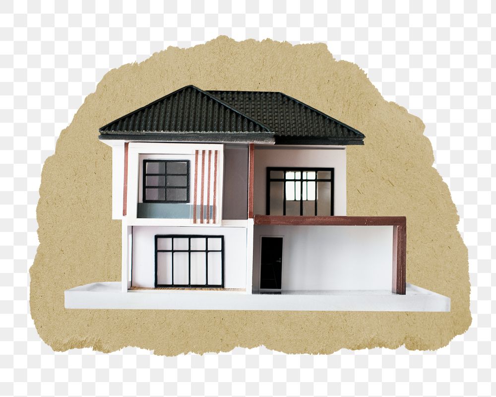 House model png sticker, ripped paper, transparent background