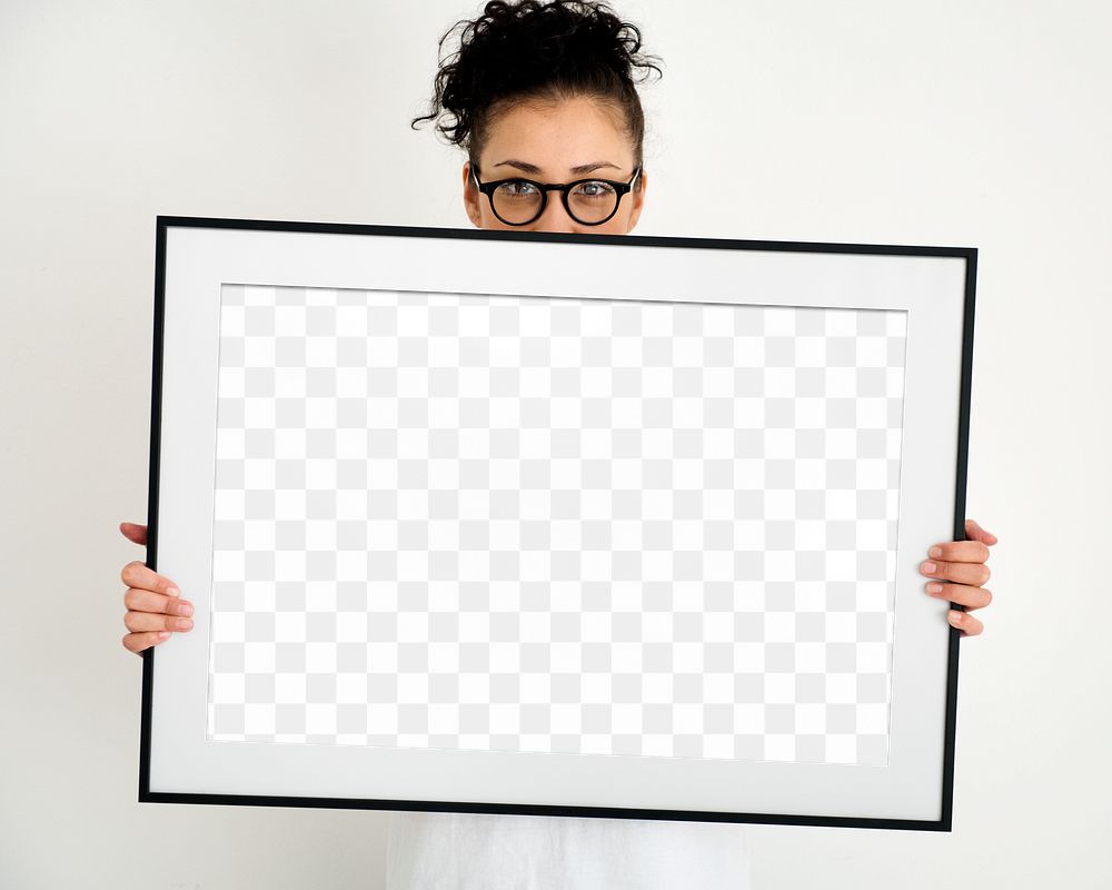 Picture frame png mockup, woman holding, transparent design