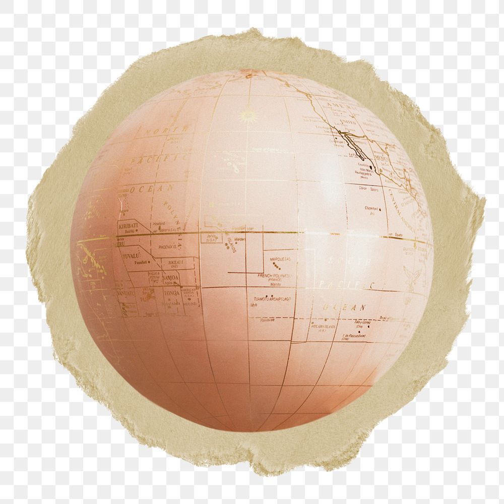 Globe png sticker, ripped paper, transparent background