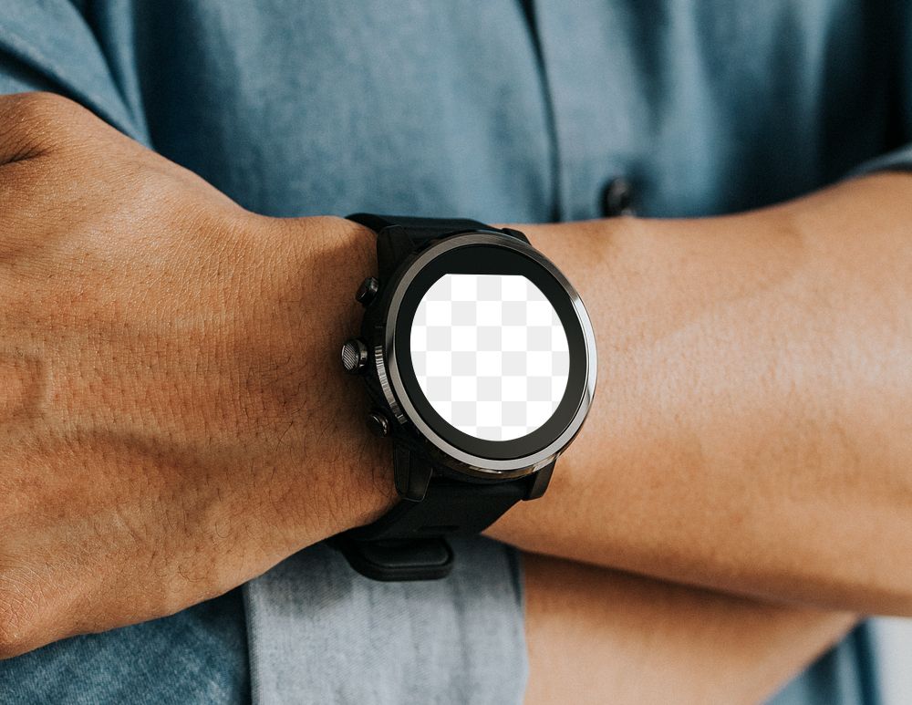 Closeup of a smartwatch on a man's wrist transparent png