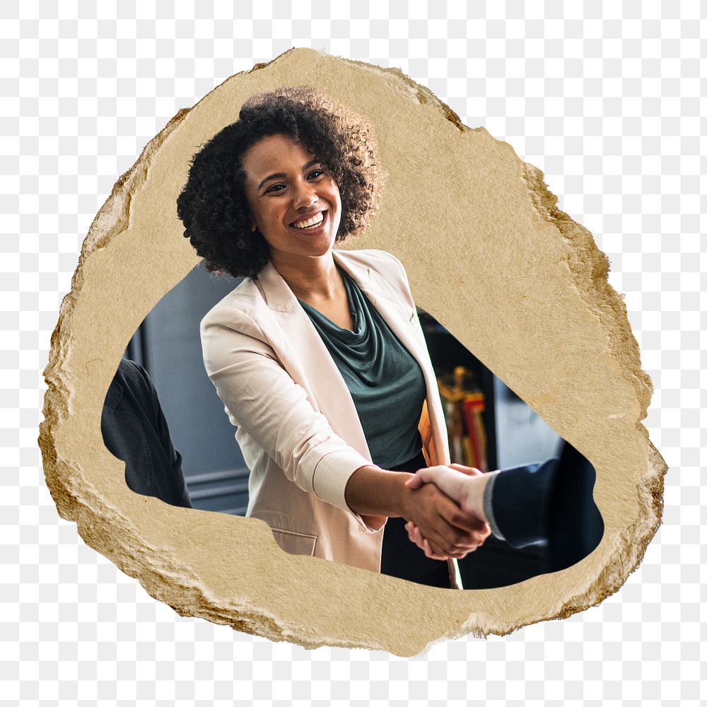 PNG Business partners shaking hands in agreement, collage element, transparent background