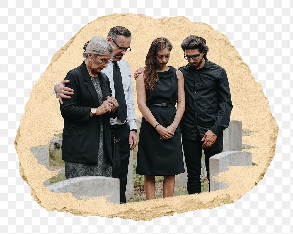 PNG Family giving their last goodbyes at the cemetery, collage element, transparent background