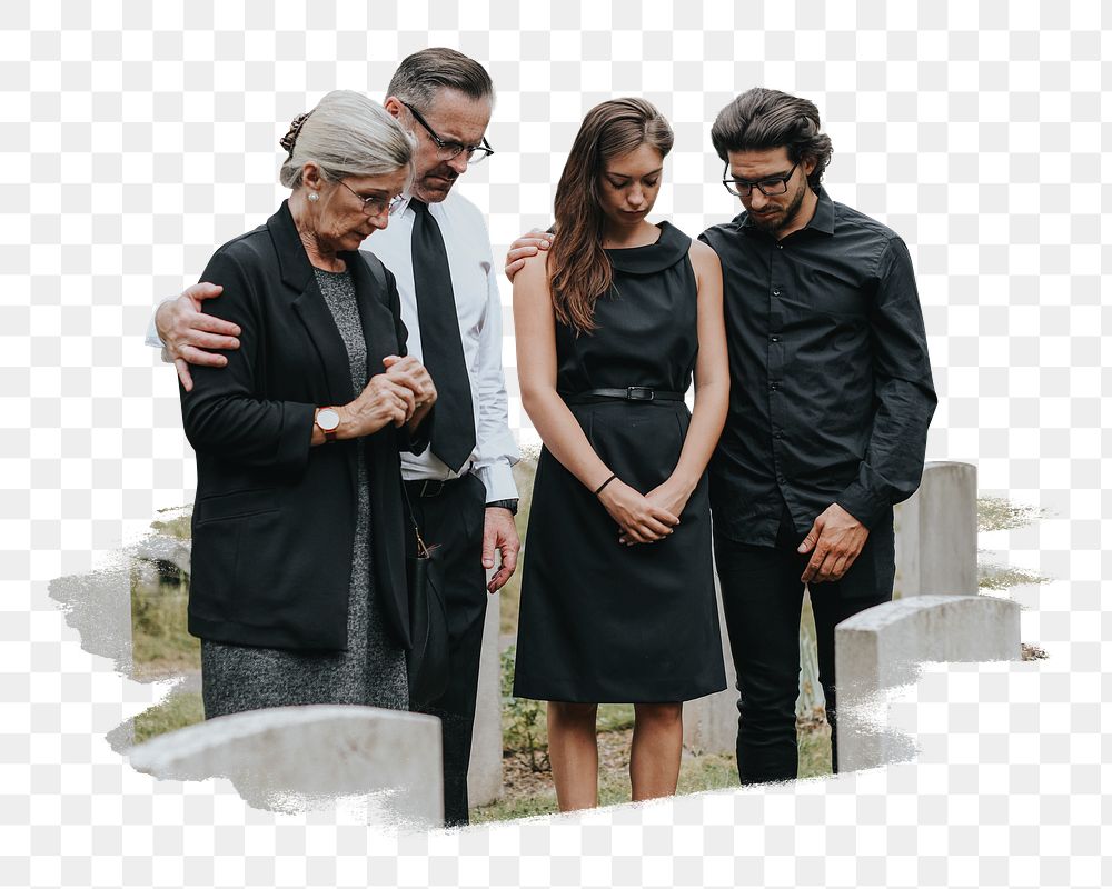 PNG Family giving their last goodbyes at the cemetery, collage element, transparent background