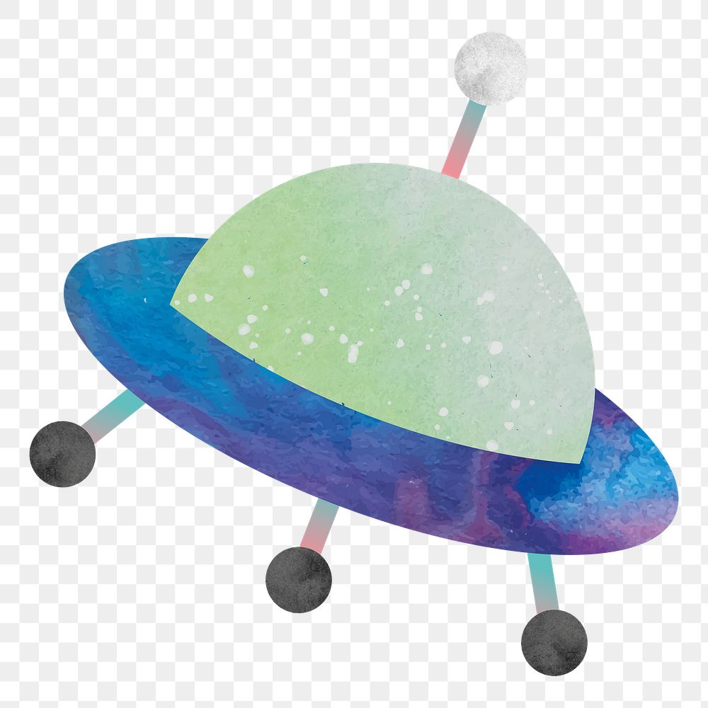 Cute UFO png sticker, green & blue design, transparent background