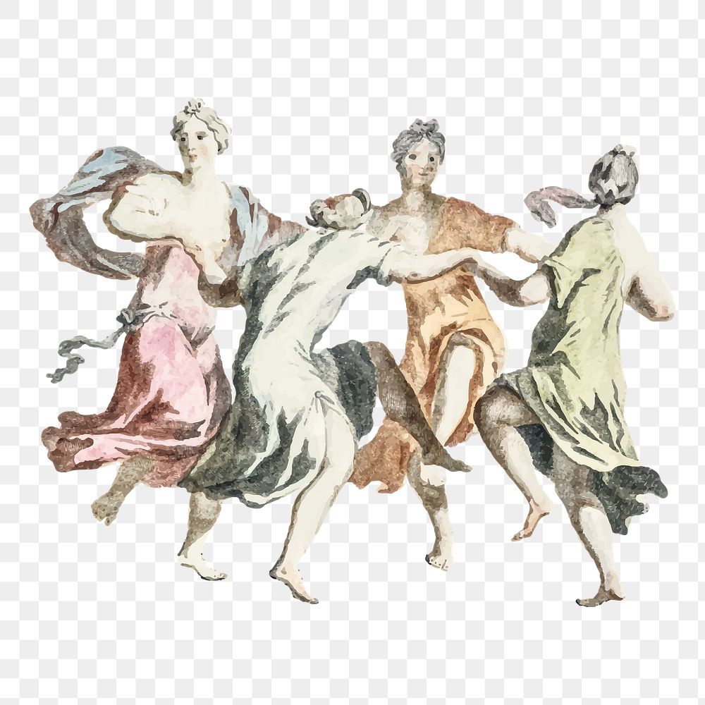 Png four dancing women sticker, Johan Teyler's art, remixed by rawpixel, transparent background