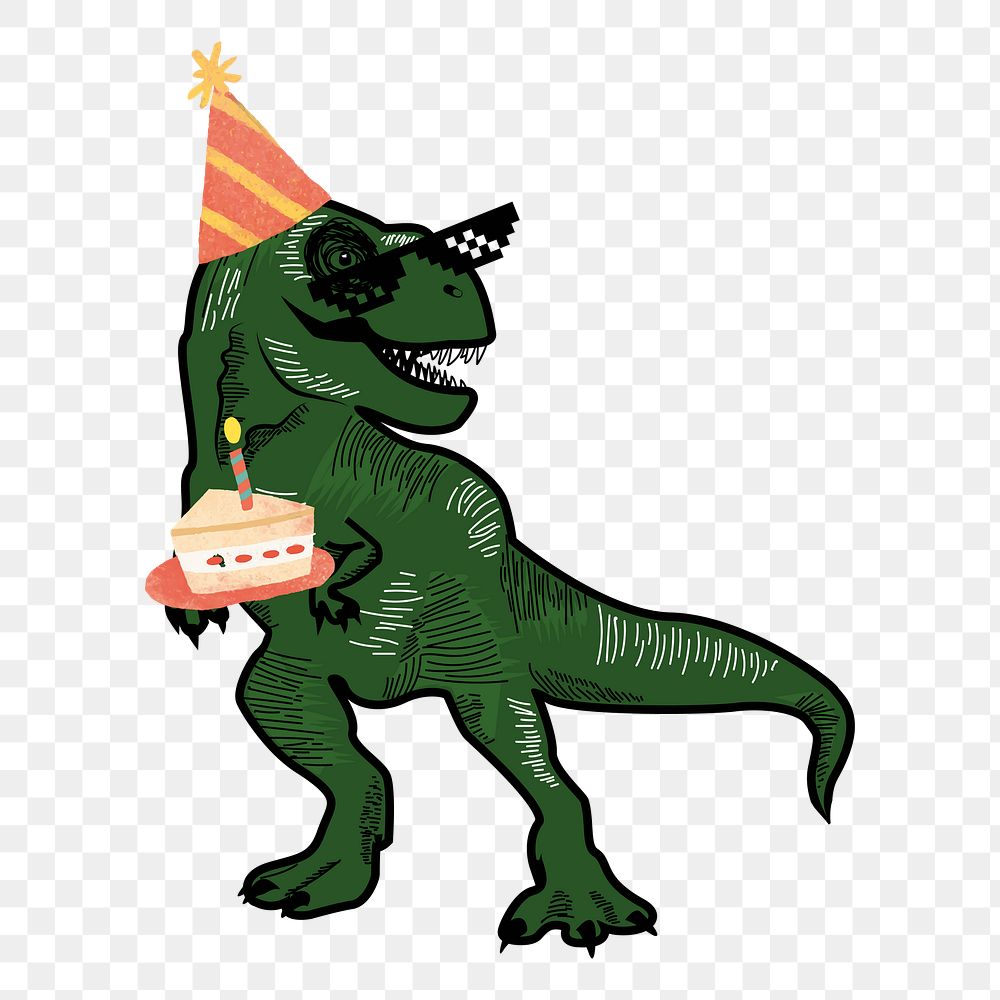 Dinosaur birthday png sticker, cute design, transparent background
