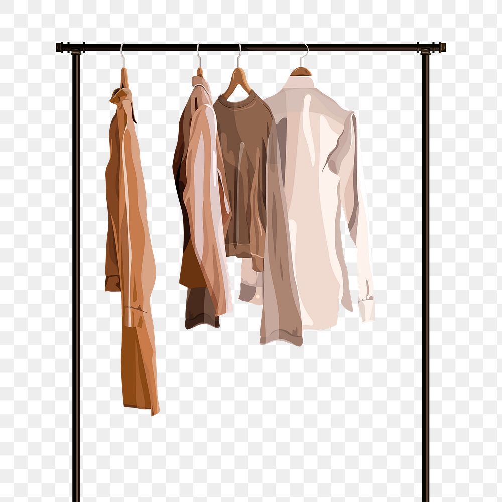 Minimalistic Fashion Illustration: Sweater, Shirt, and T-shirt Hanging on Clothing  Rack