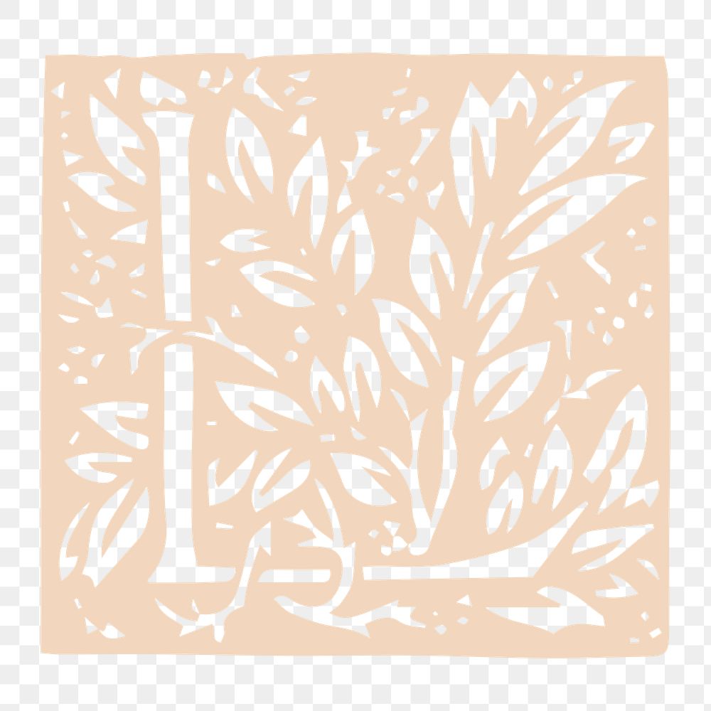 L monogram png sticker, botanical design, transparent background