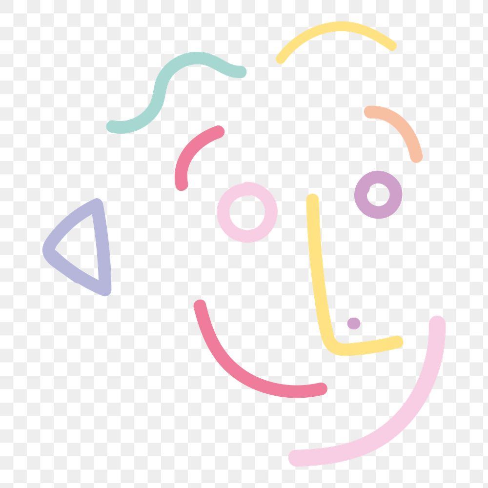 Png colourful face doodle sticker, transparent background
