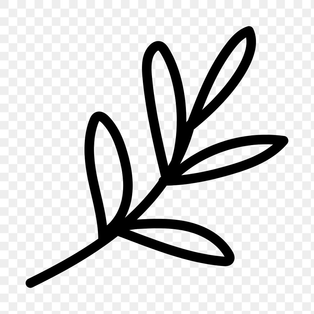 Leaf png line art sticker, plant collage element on transparent background