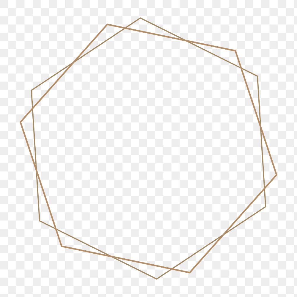 Gold frame png logo sticker, hexagon collage element on transparent background
