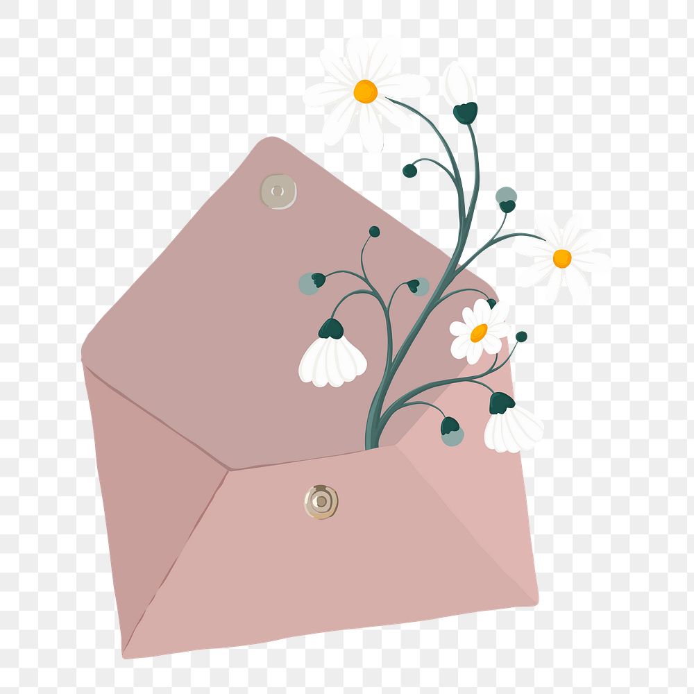 Floral envelope png sticker, aesthetic design, transparent background