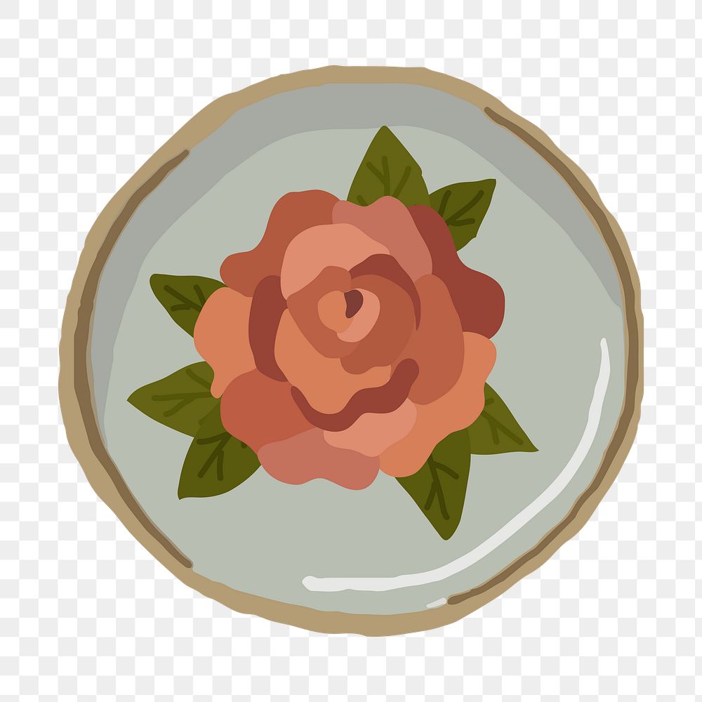 Png aesthetic rose badge sticker, round design, transparent background