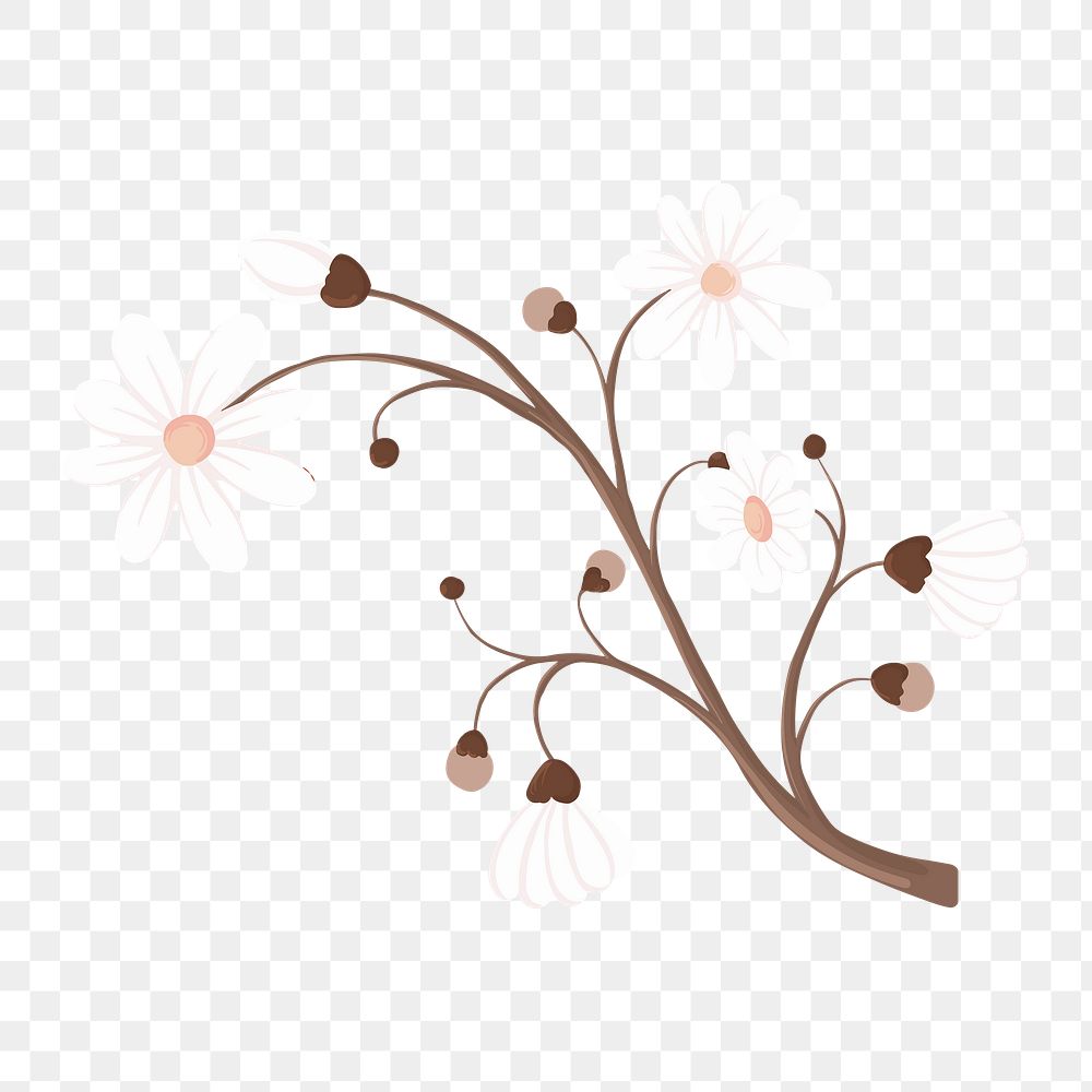 Aesthetic flower png sticker, brown design, transparent background