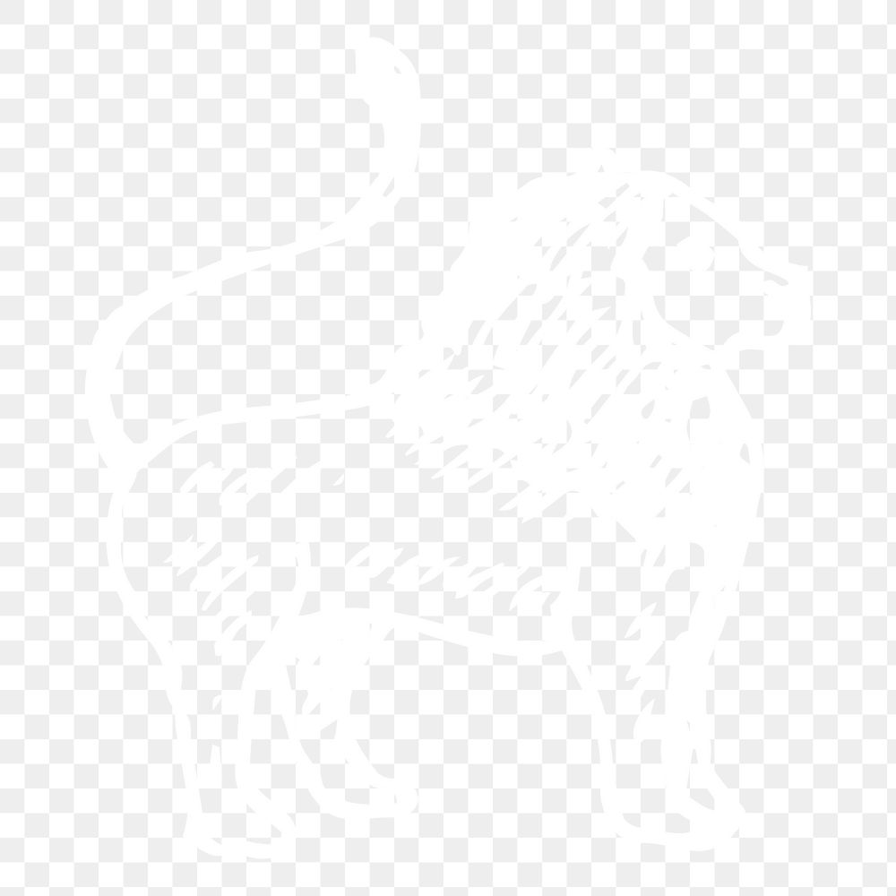 White lion png logo sticker, vintage animal doodle on transparent background