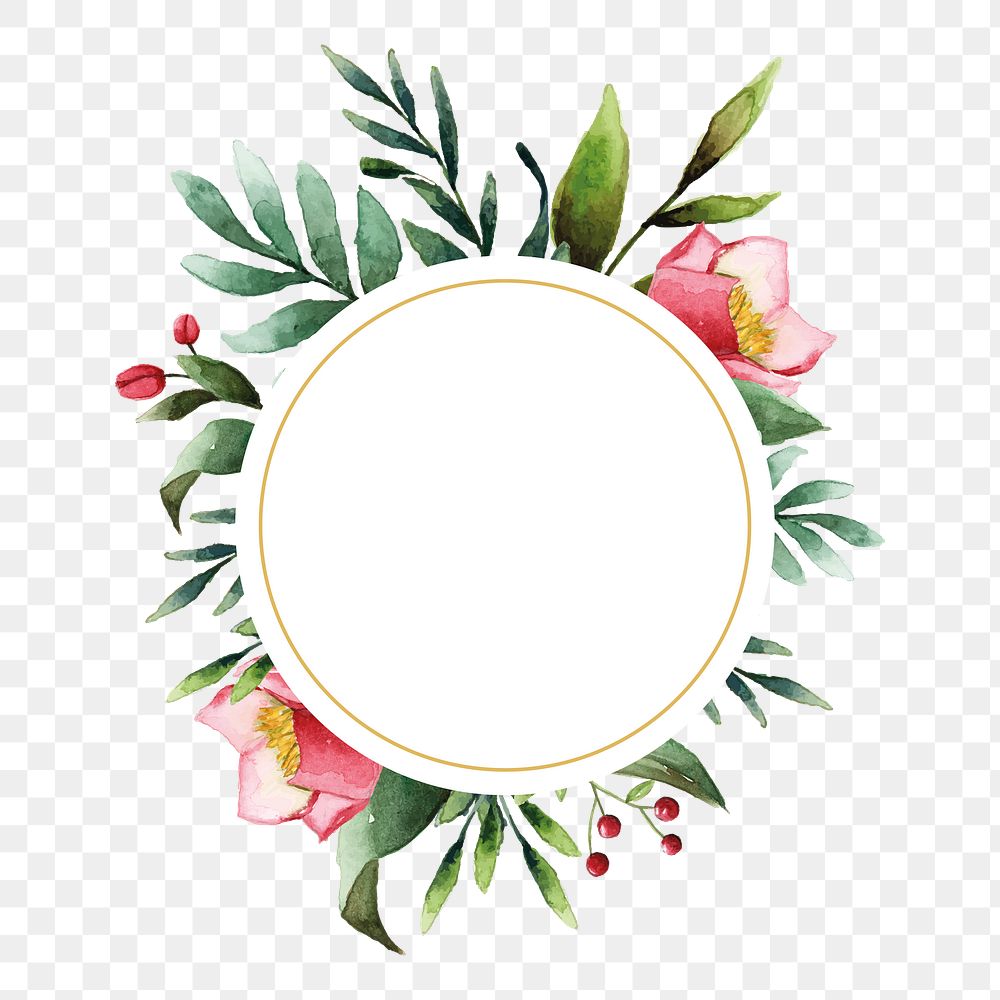 Watercolor floral png frame sticker, transparent background