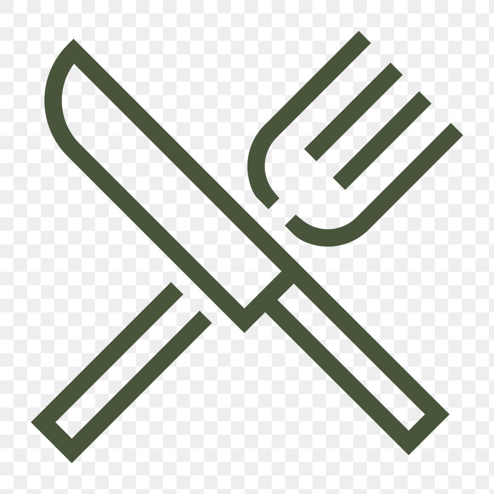 PNG food line icon, crossed fork and knife sticker, transparent background