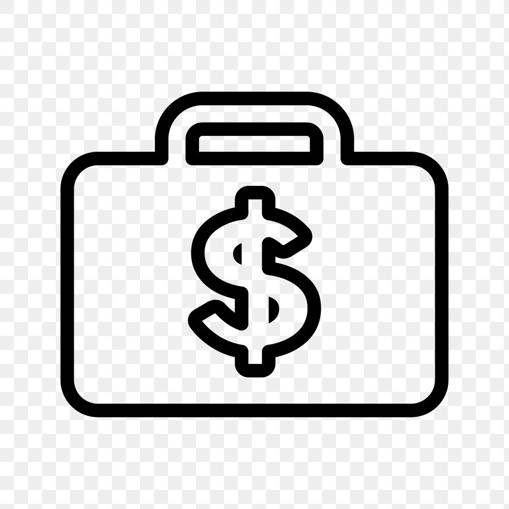 Png money briefcase icon sticker, black design, transparent background