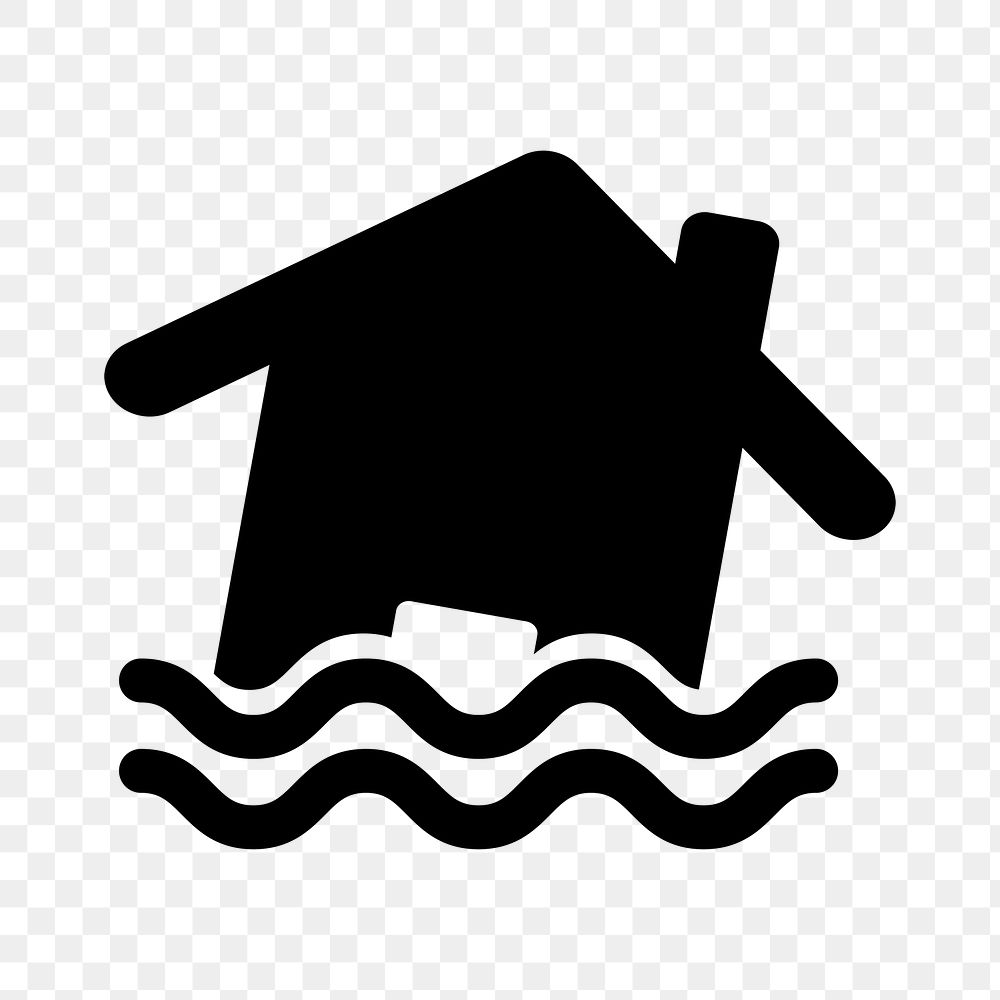 Flooded house png icon sticker, black design, transparent background