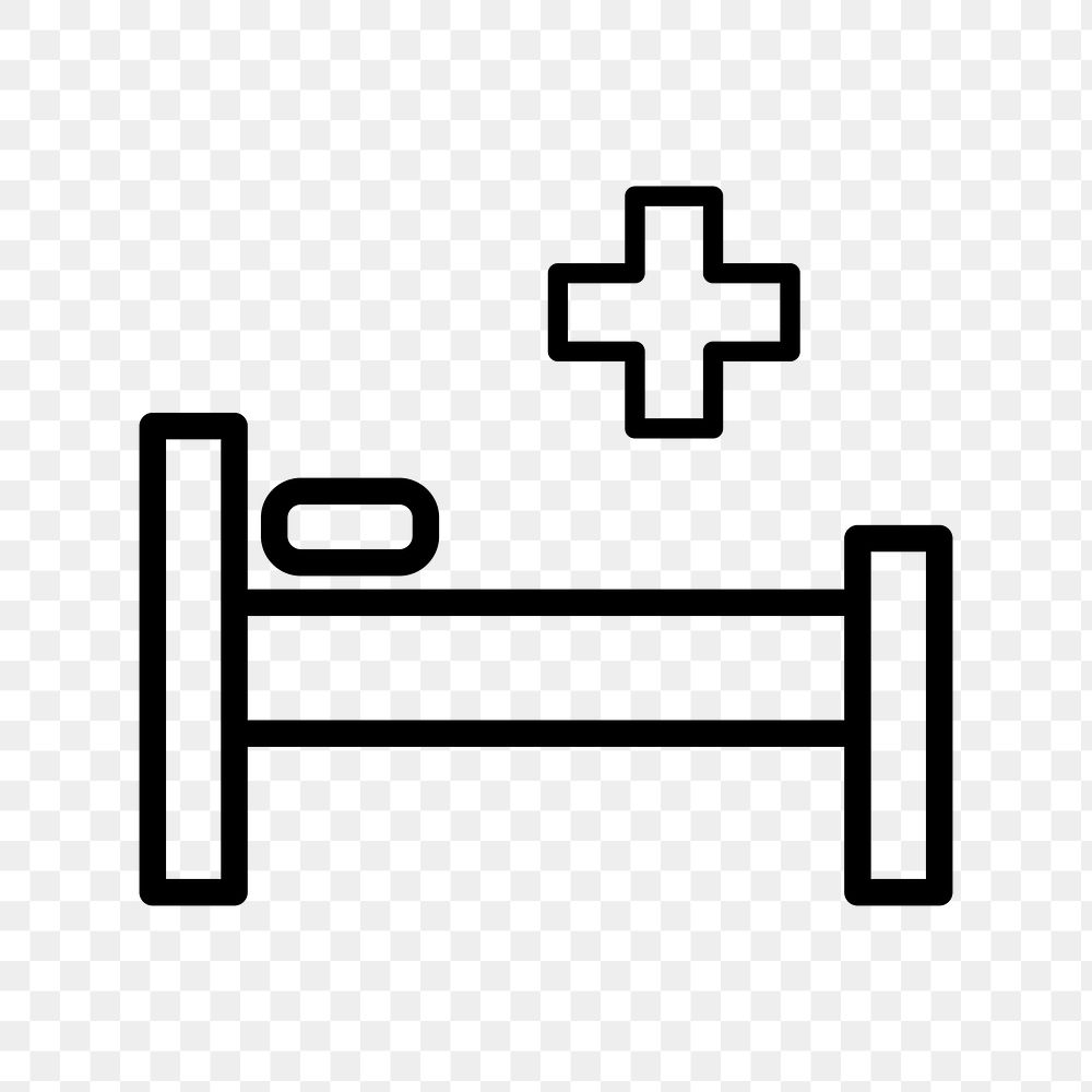Hospital bed png icon sticker, black design, transparent background